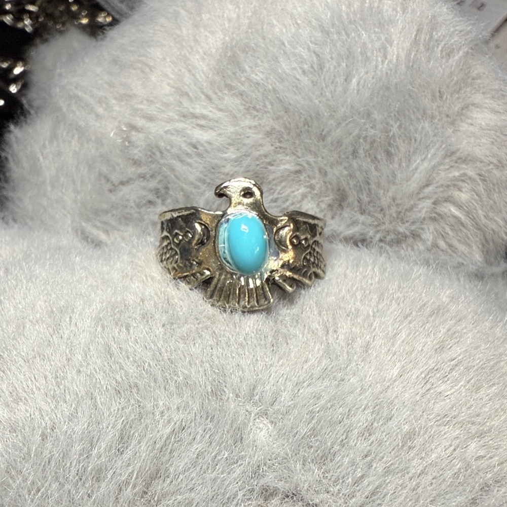 Silver Eagle Ring with Turquoise Stone